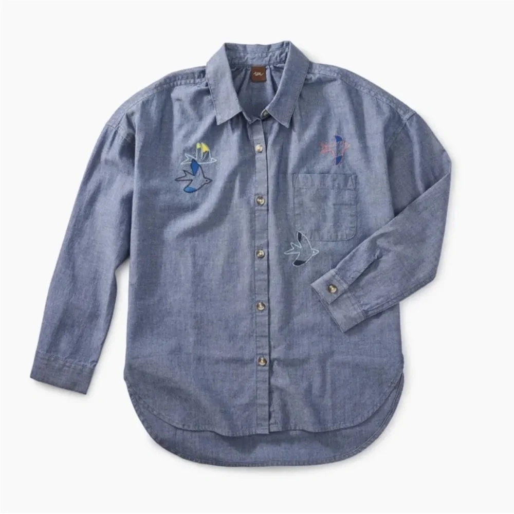 $50 Tea Collection Girls Size 10 Chambray Easy Shirt Top Denim Blue Relaxed Fit